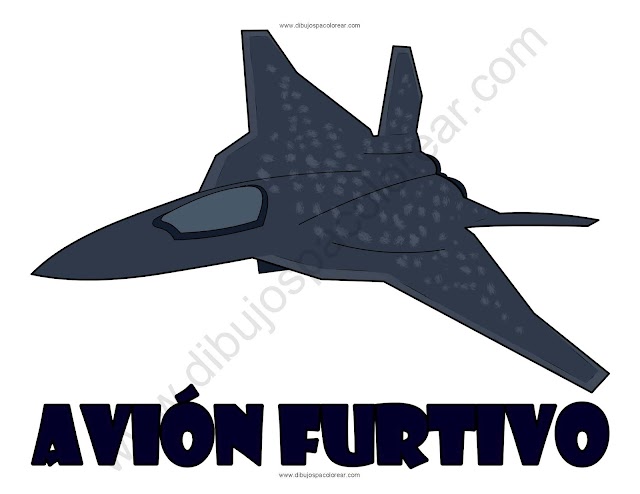 Avión Furtivo dibujo a color y para colorear